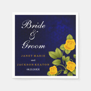 Dark Blue and Marigold Yellow Rose Wedding Napkin