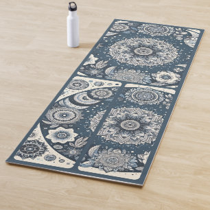 Dark Blue and off White Collage Yoga Mat