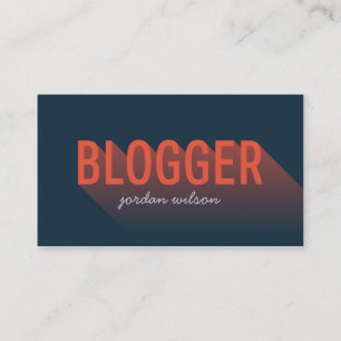 Dark Blue and Orange Blogger Modern Typography Business Card