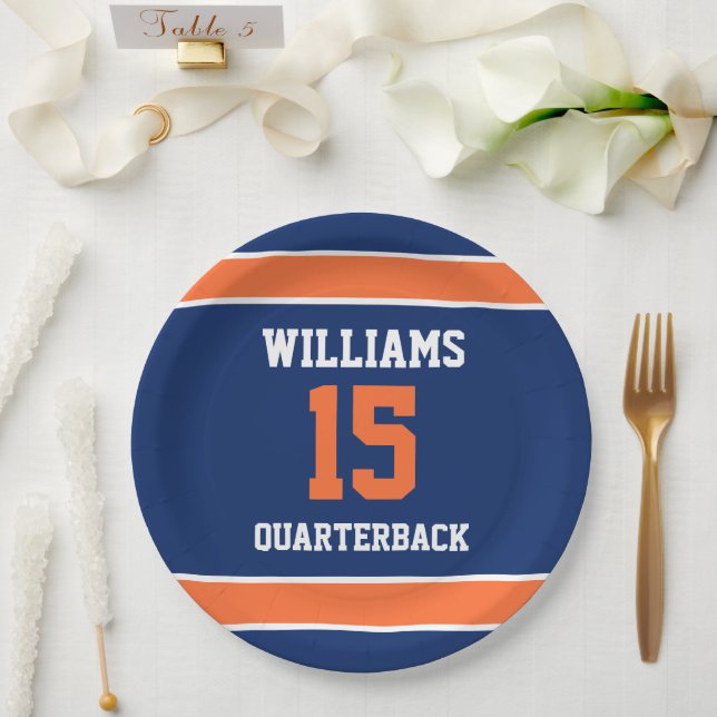 Dark Blue and Orange Paper Plate (Wedding)