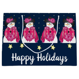 Dark Blue And Pink Snowman Large Gift Bag