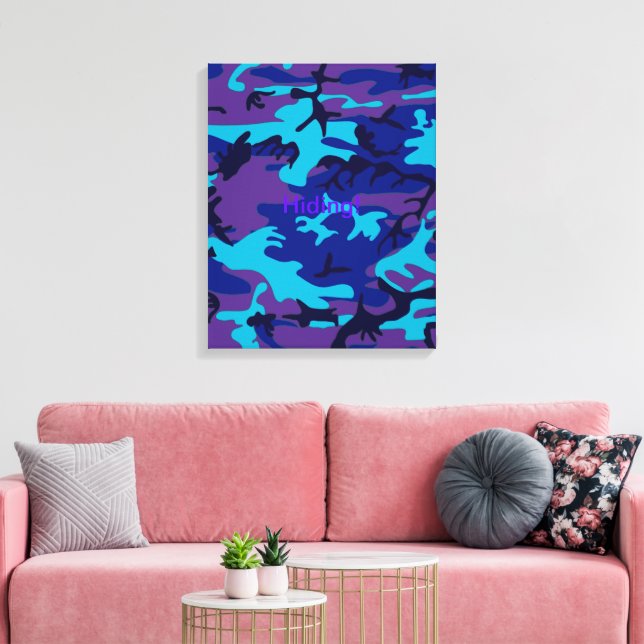 Dark Blue and Purple Camo Stretched Canvas Print (Insitu(LivingRoom))