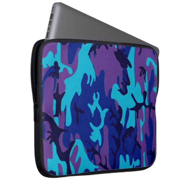 Dark Blue and Purple Camouflage Laptop Sleeve (Front Right)