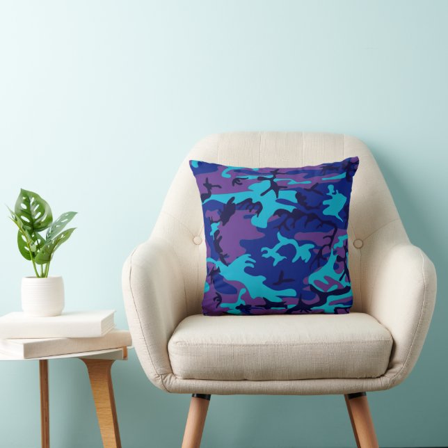 Dark Blue and Purple Camouflage Square Cushion (Chair)