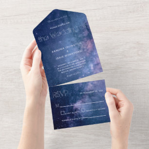Dark Blue and Purple Galaxy Wedding All In One Invitation