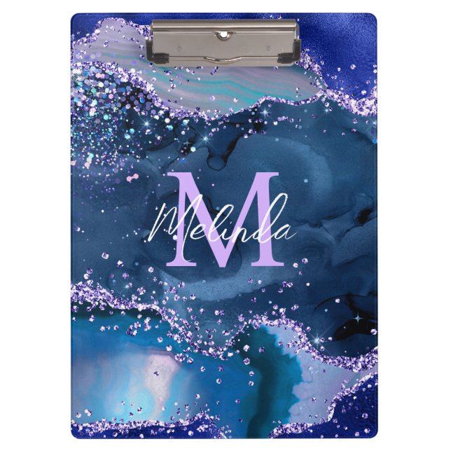 Dark Blue and Purple Glitter Ocean Agate Clipboard (Front)