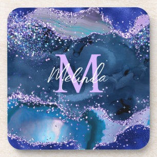 Dark Blue and Purple Glitter Ocean Agate Coaster