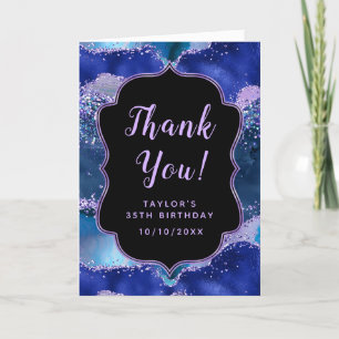Dark Blue and Purple Ocean Agate Birthday Thank You Card