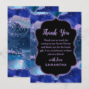 Dark Blue and Purple Ocean Agate Sweet Sixteen Thank You Card