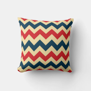 Dark Blue and Red Chevron Zigzag Pattern Cushion
