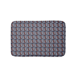 Dark Blue and Red Geometric Triangles Pattern Bath Mat