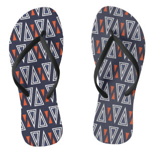 Dark Blue and Red Geometric Triangles Pattern Flip Flops
