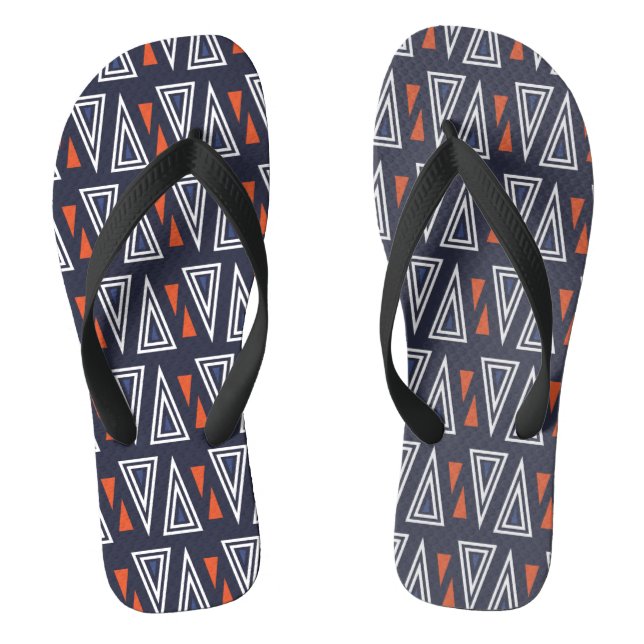 Dark Blue and Red Geometric Triangles Pattern Flip Flops (Footbed)