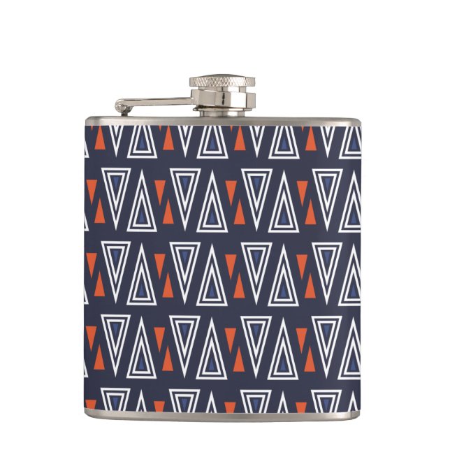Dark Blue and Red Geometric Triangles Pattern Hip Flask (Front)