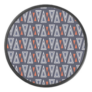 Dark Blue and Red Geometric Triangles Pattern Hockey Puck