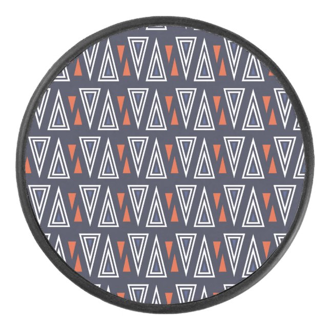 Dark Blue and Red Geometric Triangles Pattern Hockey Puck (Front)