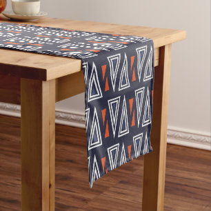 Dark Blue and Red Geometric Triangles Pattern Medium Table Runner
