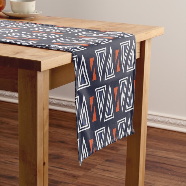 Dark Blue and Red Geometric Triangles Pattern Medium Table Runner (In Situ)