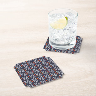 Dark Blue and Red Geometric Triangles Pattern Paper Coaster
