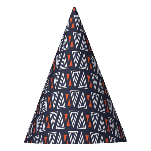 Dark Blue and Red Geometric Triangles Pattern Party Hat (Front)