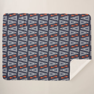Dark Blue and Red Geometric Triangles Pattern Sherpa Blanket