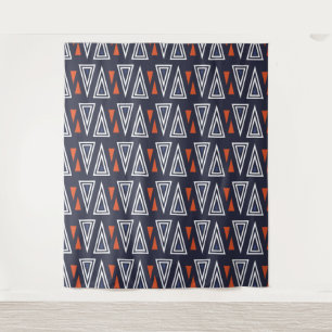 Dark Blue and Red Geometric Triangles Pattern Tapestry