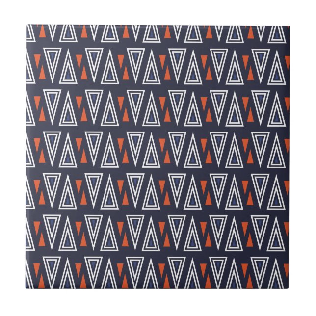 Dark Blue and Red Geometric Triangles Pattern Tile (Front)
