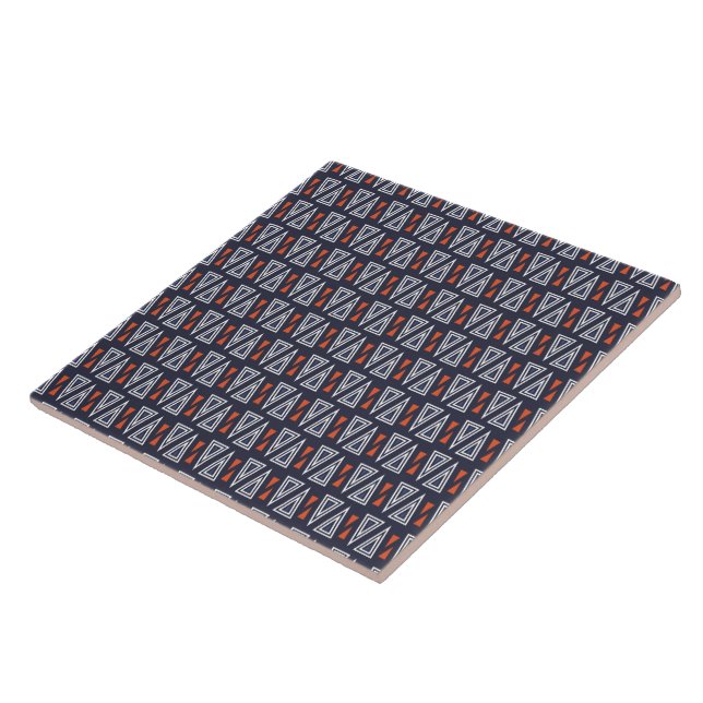 Dark Blue and Red Geometric Triangles Pattern Tile (Side)