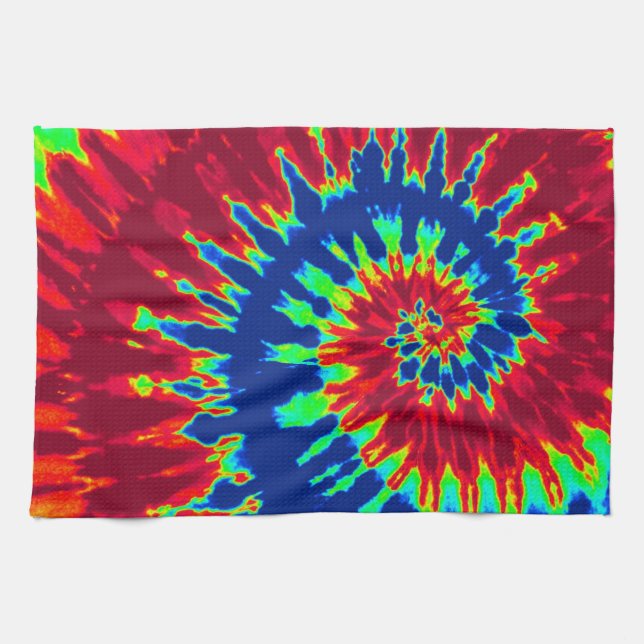 Dark Blue and Red Tie Dye Kitchen Towel (Horizontal)