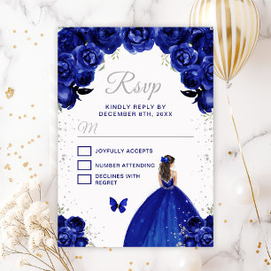 Dark Blue and Silver Brunette Hair Princess RSVP Card