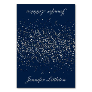 Dark Blue and Silver Confetti   Place Cards