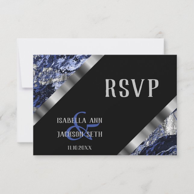 Dark Blue and Silver Marble - RSVP (Front)