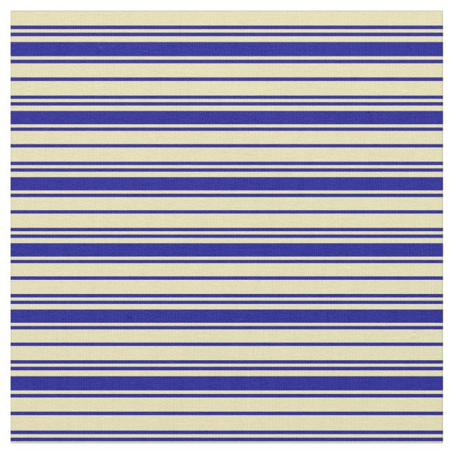 Dark Blue and Tan Coloured Stripes/Lines Pattern Fabric (Close Up)
