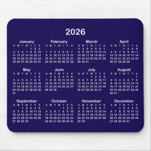 Dark Blue and White 2026 Calendar Mouse Mat