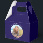 Dark Blue and White 40 & Fabulous Photo Favour Box<br><div class="desc">Create your own personalised circle photo large gable favour boxes for her 40th birthday party. Customise the solid dark blue background colour or the white thin line text colour to match your photo. If you change the font type or size, you can fine tune the curvature of the text in...</div>