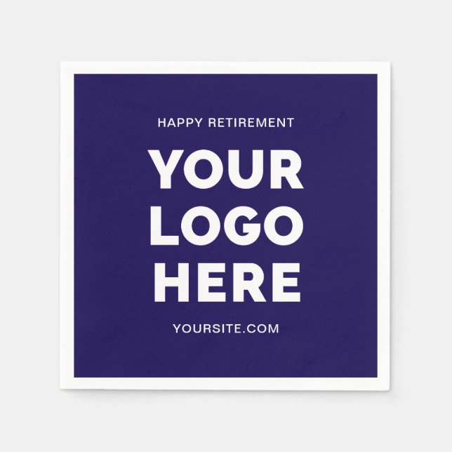Dark Blue and White Business Logo Happy Retirement Napkin (Front)