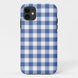 Dark Blue and White Check Gingham Pattern iPhone 11 Case