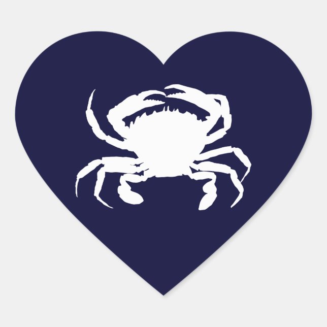 Dark Blue and White Crab Shape Heart Sticker (Front)