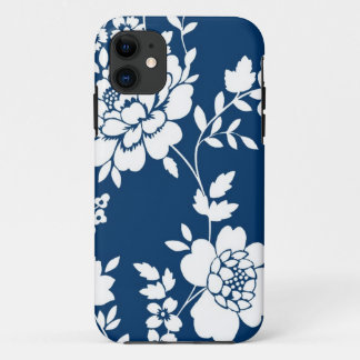Dark Blue and white flower design iPhone 5 case