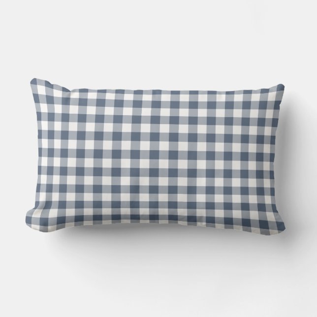 Dark Blue and White Gingham Pattern Lumbar Cushion (Front)