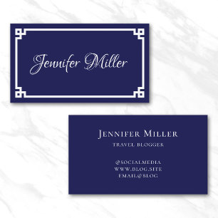 Dark Blue and White Greek Key Minimalist Business Card