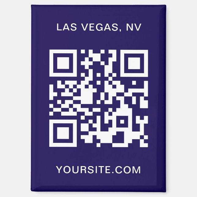 Dark Blue and White Modern QR Code Promo Magnet (Front)