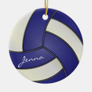 Dark Blue and White Personalise Volleyball Ceramic Tree Decoration