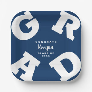 Dark Blue and White Personalised Graduation Paper Plate