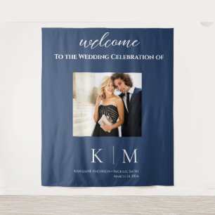 Dark Blue and White-Photo-Wedding- Tapestry