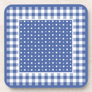 Dark Blue and White Polka Dots and Check Gingham Coaster