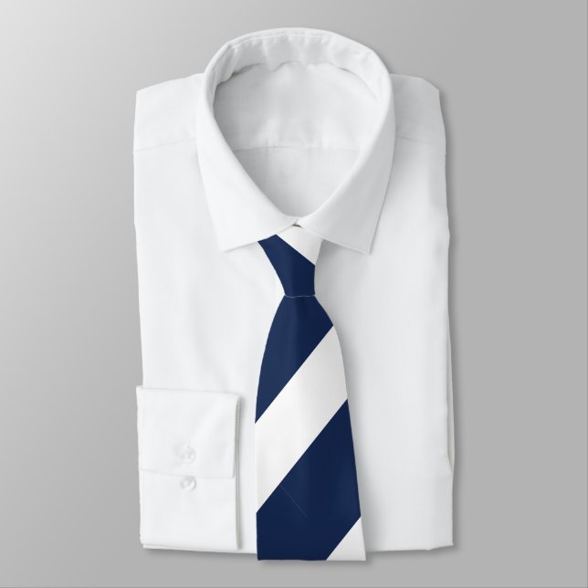 Dark Blue and White Regimental Stripe Tie (Tied)