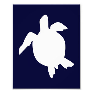 Dark Blue and White Sea Turtle Vertical A Photo Print