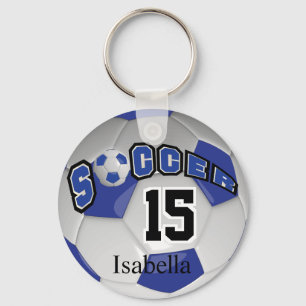 Dark Blue and White Soccer Ball Key Ring