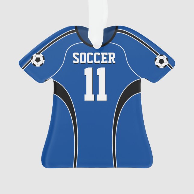 Dark Blue and White Soccer Jersey Ornament (Front)